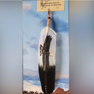 Native American Art Navajo Painted Feather Hair Tie By Artist Phill Nez Red Rock